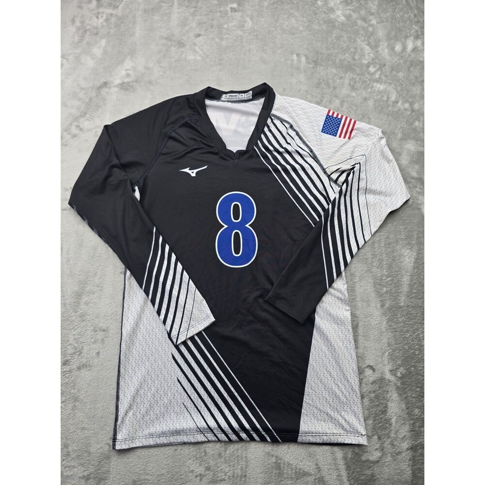 Mizuno Volleyball Jersey Womens Medium Long Sleeve #8 C1VB USA Flag Black White